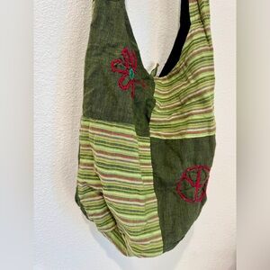 Green Red Cotton Patchwork Bohemian Crossbody Shoulder Bag Stripe Peace Heart